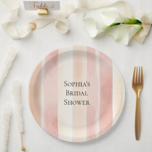 Hübsch Peach Pink Creme Streifen Brautparty Pappteller