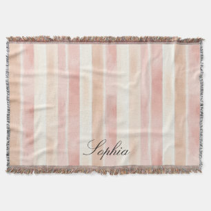 Hübsch Peach Pink Creme Streifen Decke