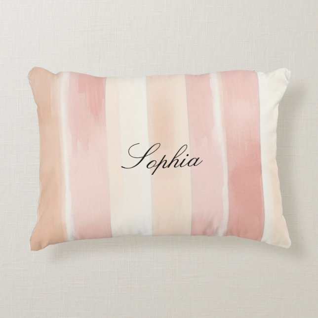 Hübsch Peach Pink Creme Streifen Dekokissen (Vorderseite)