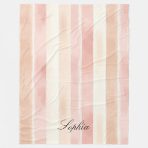 Hübsch Peach Pink Creme Streifen Fleecedecke