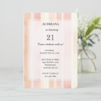 Hübsch Peach Pink Creme Streifen Geburtstag Einladung