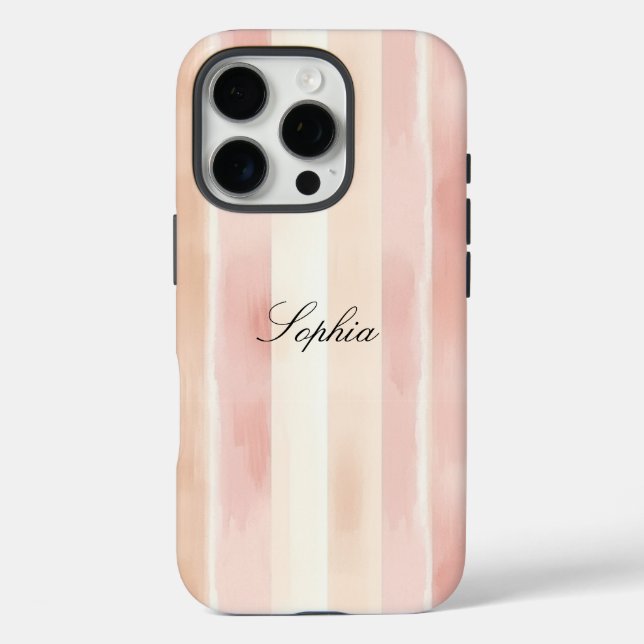 Hübsch Peach Pink Creme Streifen iPhone 16 Pro Hülle (Rückseite)
