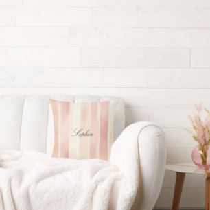 Hübsch Peach Pink Creme Streifen Kissen