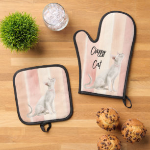 Hübsch Peach Pink Creme Streifen Ofenhandschuh & Topflappen-Set