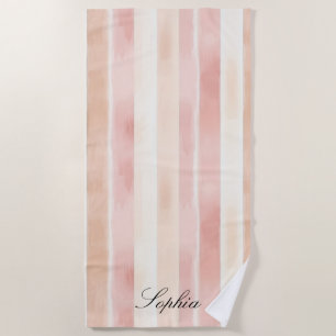 Hübsch Peach Pink Creme Streifen Strandtuch