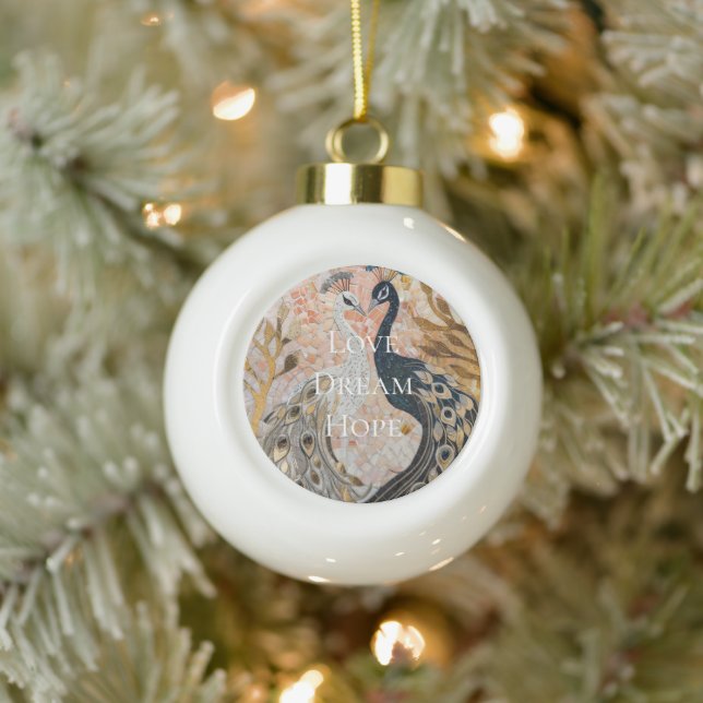 Hübsch Peacock Pink Gold Weihnachten Keramik Kugel-Ornament (Baum)