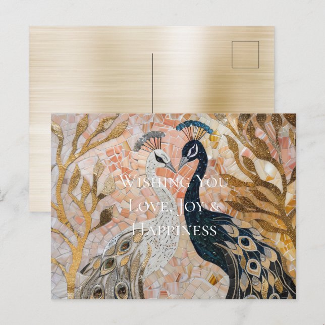 Hübsch Peacock Pink Gold Weihnachten Postkarte (Vorne/Hinten)
