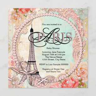 Hübsch Pearls Pink Paris Baby Dusche Einladung