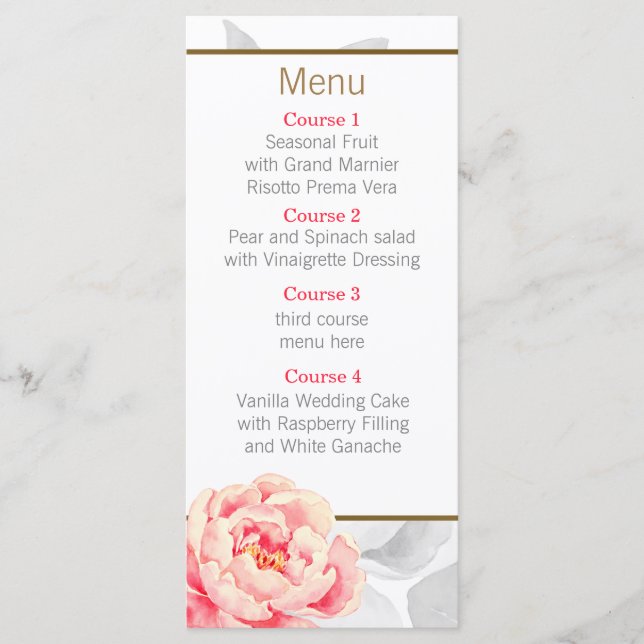 Hübsch Peonies Modernes Hochzeitsmenü Menükarte (Vorderseite)