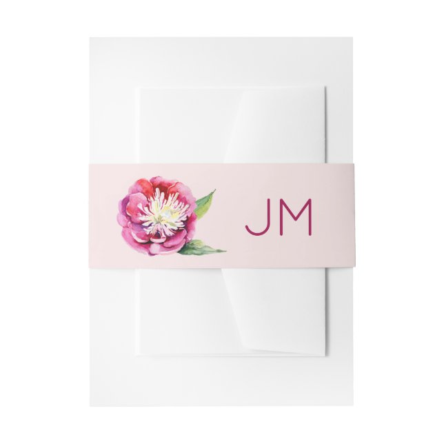 Hübsch Peonies Monogram Floral Wedding Einladungsbanderole (Vorderseite Beispiel)