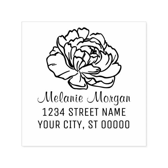 Hübsch Peony Bloom Blossom Name Rücksendeadresse Permastempel (Design)