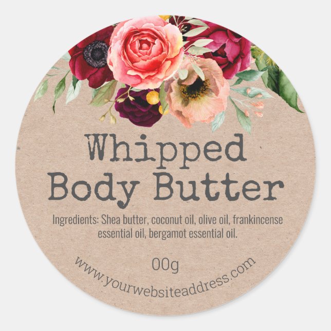 Hübsch Peony Bouquet hausgemachte Body Butter Labe Runder Aufkleber (Vorderseite)