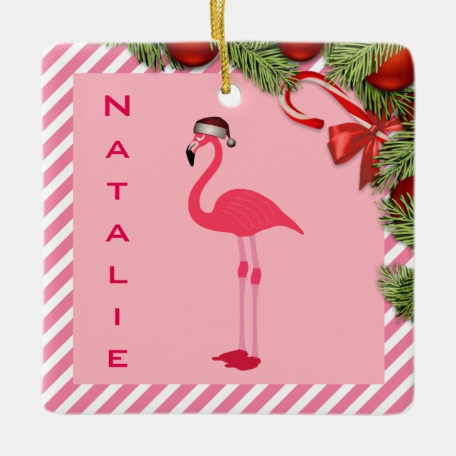 Hübsch Personalisiert Flamingo Keramikornament (Vorderseite)