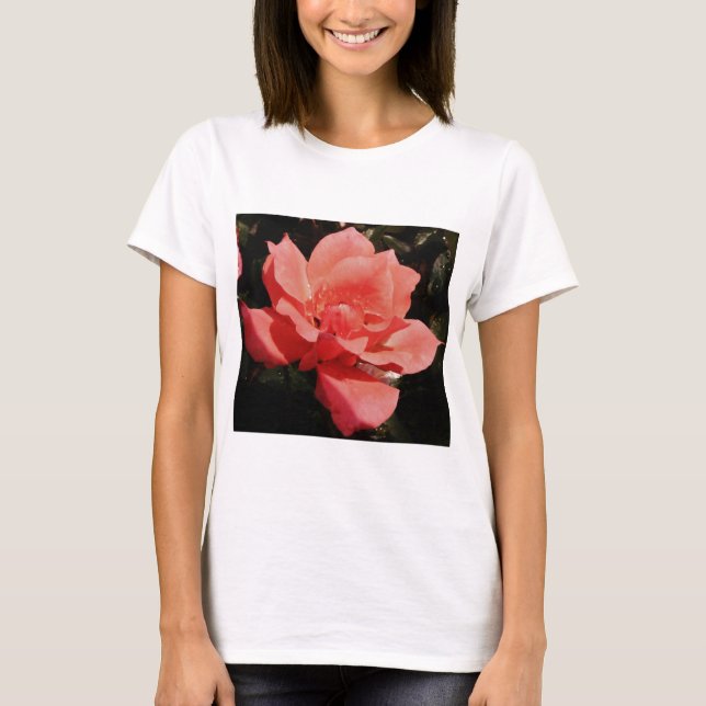 Hübsch Pfirsiche Rosa Rose T-Shirt (Vorderseite)