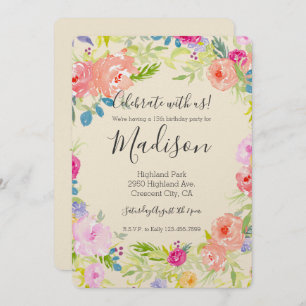 Hübsch Pfirsichrosa Wasserfarbe Blumengeburt Einladung