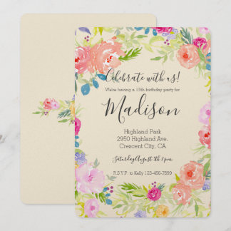 Hübsch Pfirsichrosa Wasserfarbe Blumengeburt Einladung