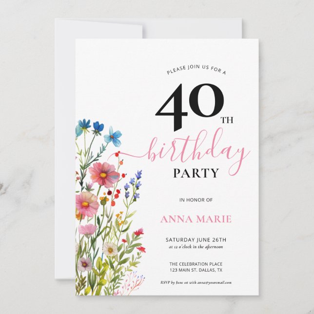 Hübsch Pink 40. Geburtstag Party Einladung (Vorderseite)