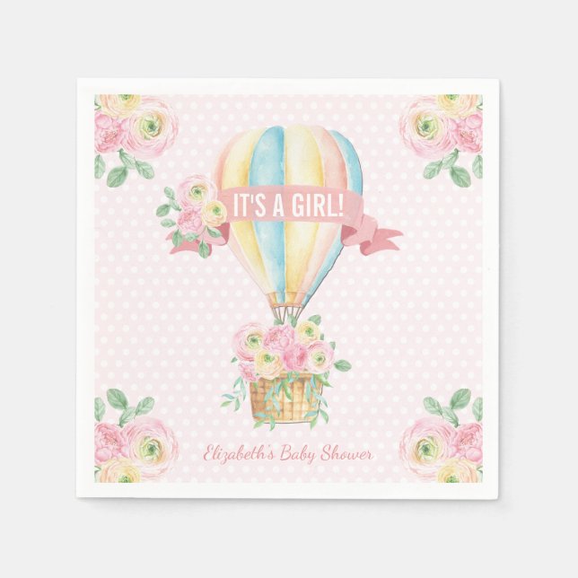 Hübsch Pink Adventure Hot Air Ballon Babydusche Serviette (Vorderseite)