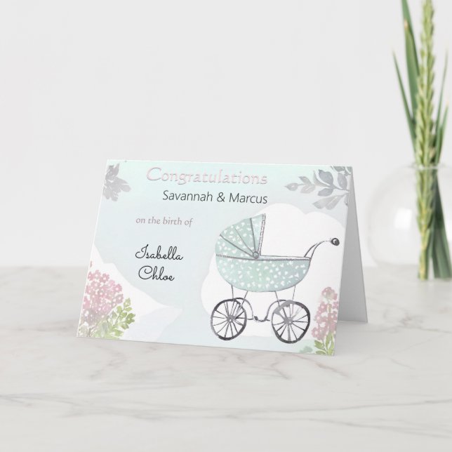 Hübsch Pink Aqua Birth Herzlichen Glückwunsch New  Karte (Vorderseite)