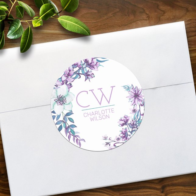 Hübsch Pink Aquarell Personalisiert Runder Aufkleber (Von Creator hochgeladen)