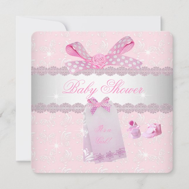 Hübsch Pink Baby Duwer Girl Hintern Einladung (Vorderseite)