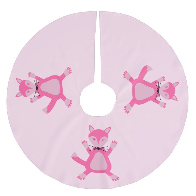 Hübsch Pink Baby Fox Polyester Weihnachtsbaumdecke (Vorderseite)