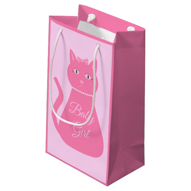 Hübsch Pink Baby Girl Cat Custom Baby Dusche Kleine Geschenktüte (Rückseite Schrägansicht)