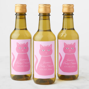 Hübsch Pink Baby Girl Cat Custom Baby Dusche Weinetikett