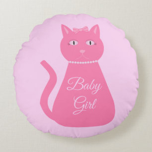 Hübsch Pink Baby Girl Cat Custom Birth Rundes Kissen
