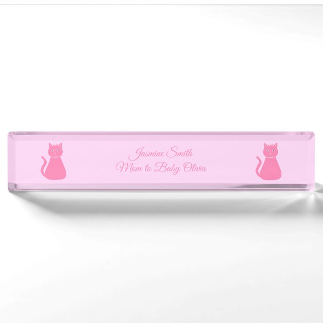 Hübsch Pink Baby Girl Cat Custom Namensplakette (Vorderseite)