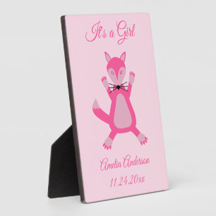 Hübsch Pink Baby Girl Fox Geburtserklärung Fotoplatte