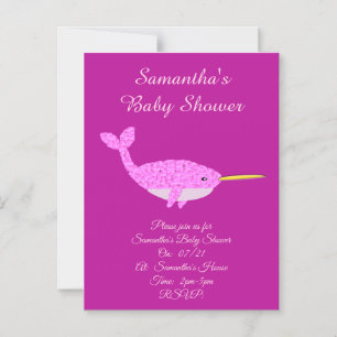 Hübsch Pink Baby Girl Narwhal Baby Dusche nach Maß Magneteinladung