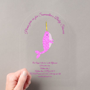 Hübsch Pink Baby Girl Narwhal Custom Baby Dusche Acryleinladungen