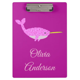 Hübsch Pink Baby Girl Narwhal Individuelle Name Klemmbrett