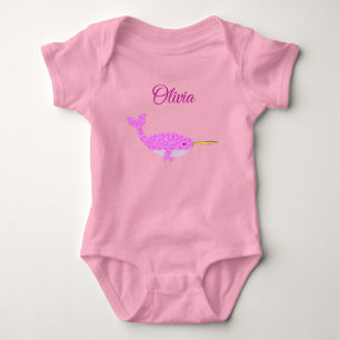 Hübsch Pink Baby Girl Narwhal Individuelle Name Strampler