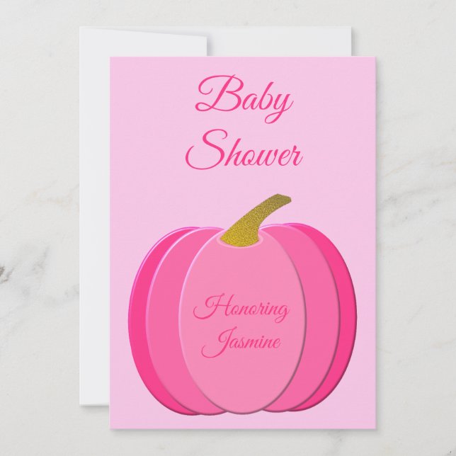 Hübsch Pink Baby Girl Pumpkin Baby Dusche Custom Einladung (Vorderseite)