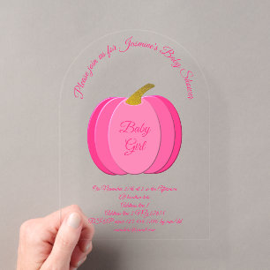 Hübsch Pink Baby Girl Pumpkin Custom Baby Dusche Acryleinladungen