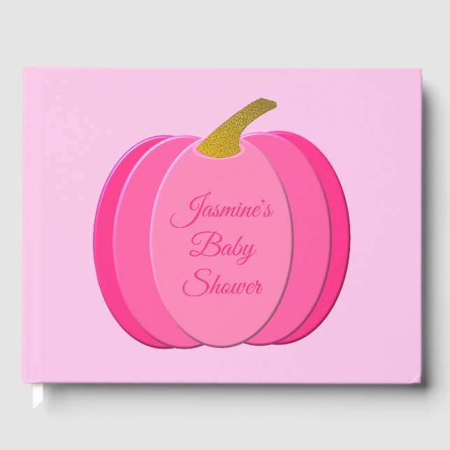 Hübsch Pink Baby Girl Pumpkin Custom Baby Dusche Gästebuch (Vorderseite)