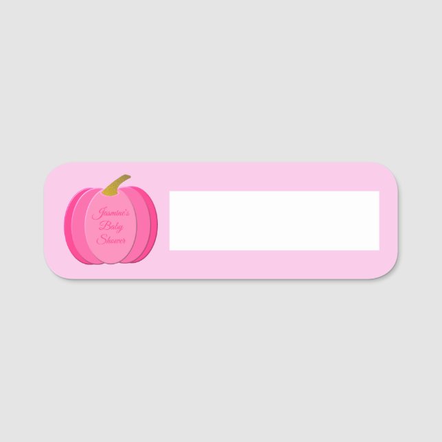 Hübsch Pink Baby Girl Pumpkin Custom Baby Dusche Namensschild (Vorderseite)
