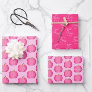 Hübsch Pink Baby Girl Pumpkin Custom Gemustert Geschenkpapier Set