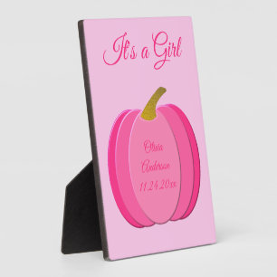 Hübsch Pink Baby Girl Pumpkin Geburtserklärung Fotoplatte