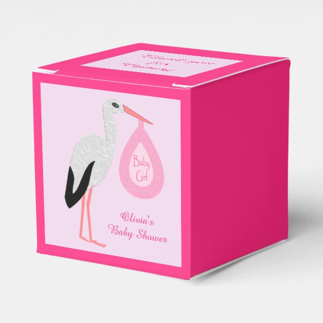 Hübsch Pink Baby Girl Stork Custom Baby Dusche Geschenkschachtel (Vorderseite)