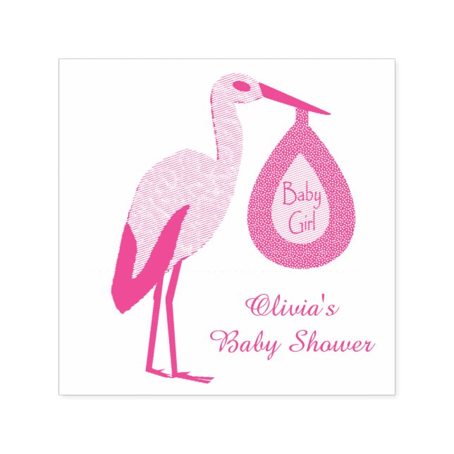 Hübsch Pink Baby Girl Stork Custom Baby Dusche Permastempel (Design)