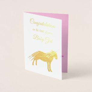 Hübsch Pink Baby Girl Unicorn Herzlichen Glückwuns Folienkarte