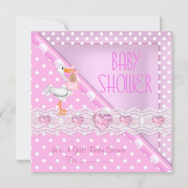 Hübsch Pink Baby Shower Girl Baby Polka Dots Einladung (Vorderseite)