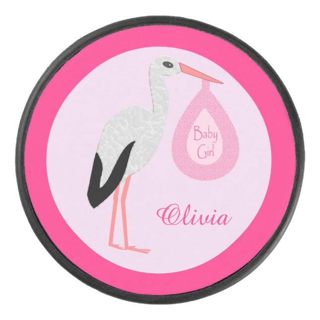 Hübsch Pink Baby Storch Custom Eishockey Puck (Vorderseite)