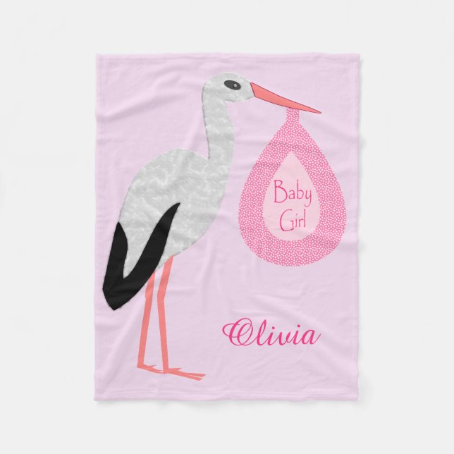 Hübsch Pink Baby Storch Custom Fleecedecke (Vorderseite)