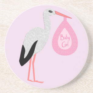 hübsch Pink Baby Storch Getränkeuntersetzer