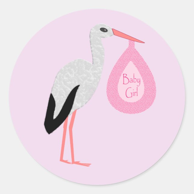 Hübsch Pink Baby Storch Runder Aufkleber (Vorderseite)