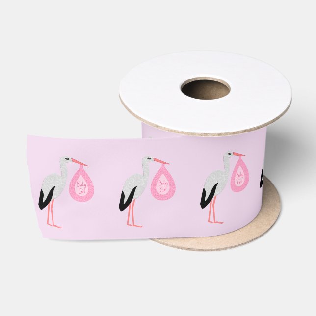 Hübsch Pink Baby Storch Satinband (Spule)